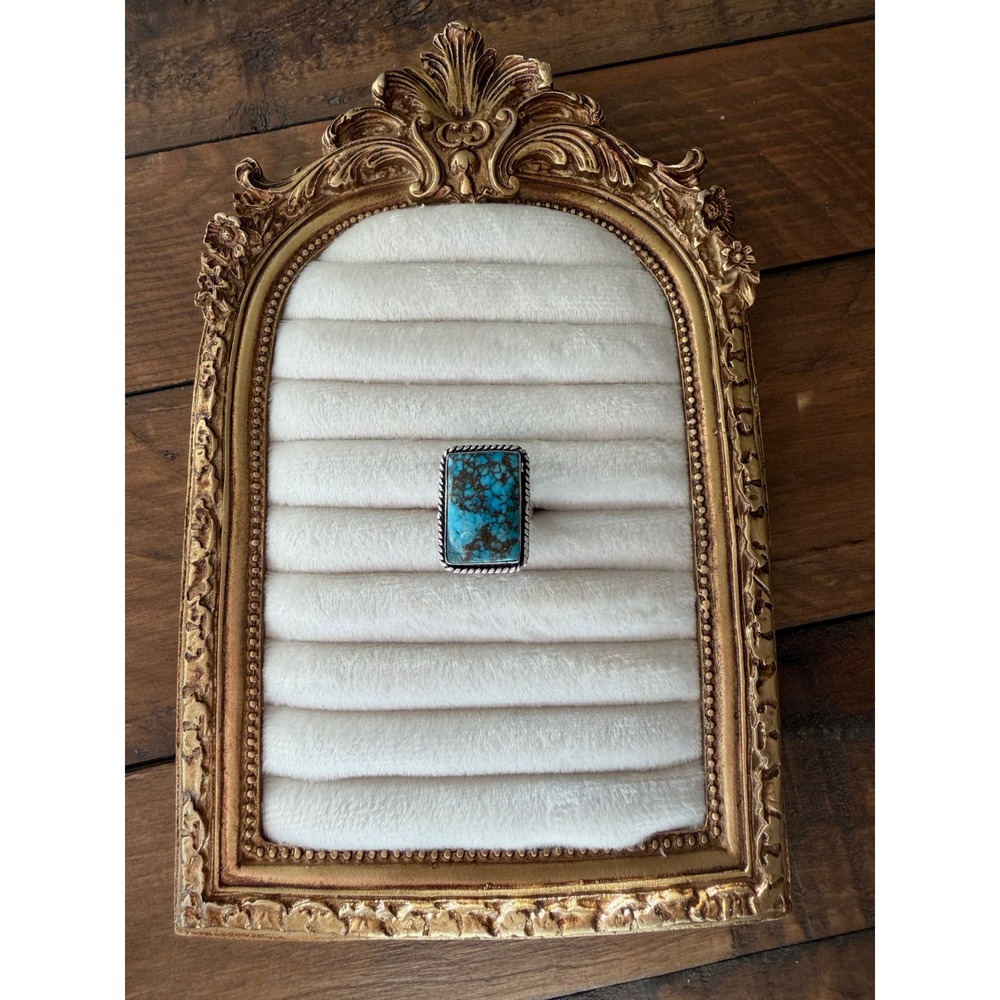 Vintage Sterling Silver 925 Rectangular Turquoise Matrix Statement Ring Size 6.5